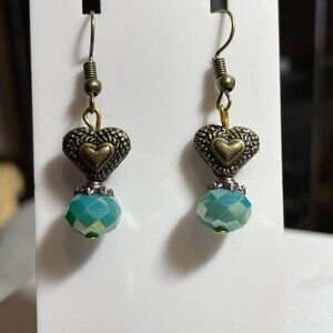 Artisan Handmade Puffy Heart Beaded Pierced Earrings  1 ½” NEW